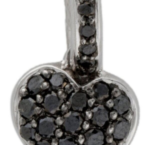 AARON BASHA 18K 750 WHITE GOLD BLACK DIAMOND PAVE HEART CHARM - Picture 3 of 6